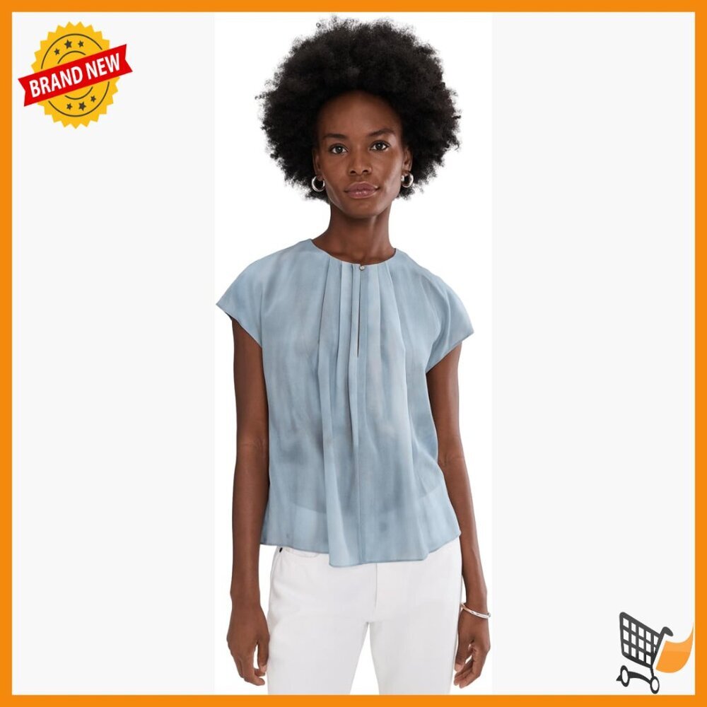 Silk Peasant Blouse Cap Sleeve Relaxed Fit Button Down Shirt